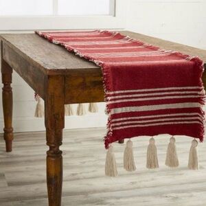 Mud Pie Home Christmas Red Stripe Ponchaa Woven Table Runner 18"x90" NWT
